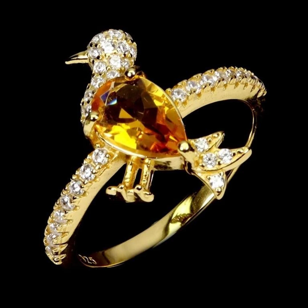 Natural Brazil Citrine Bird Ring
