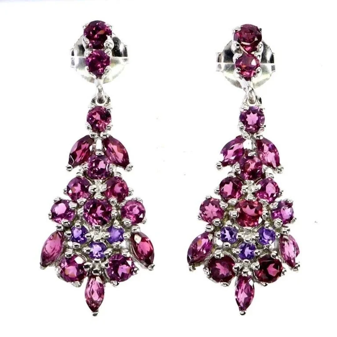 Natural Marquise Rhodolite Garnet Earrings