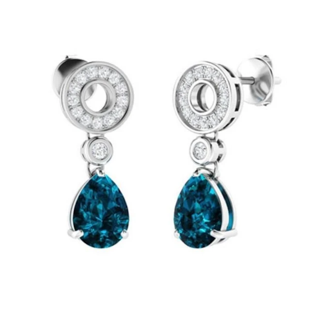 Gold Natural London Topaz Diamonds Drop EarRings
