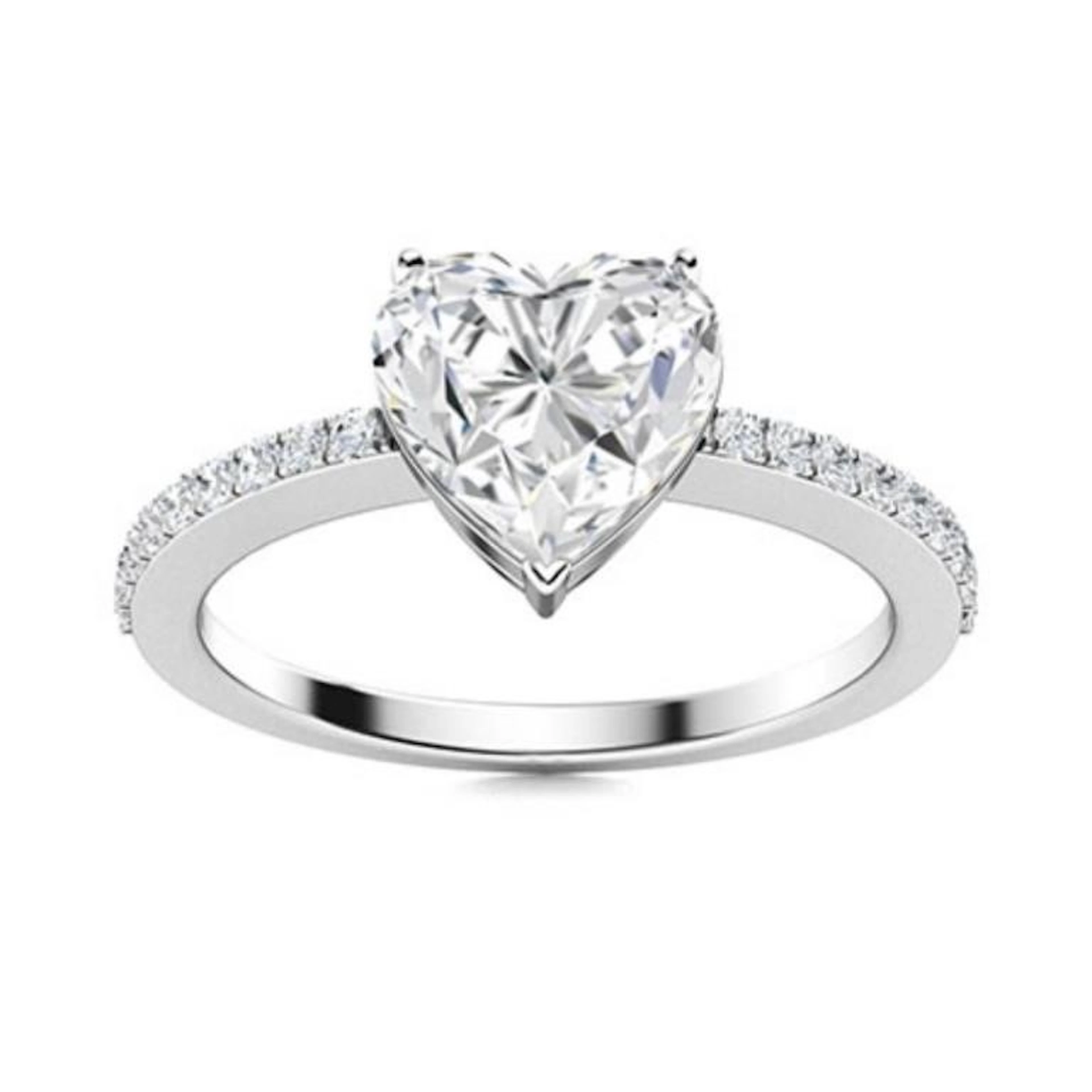 Gold & Brilliant White Heart Diamond 2.50 Cts Ring