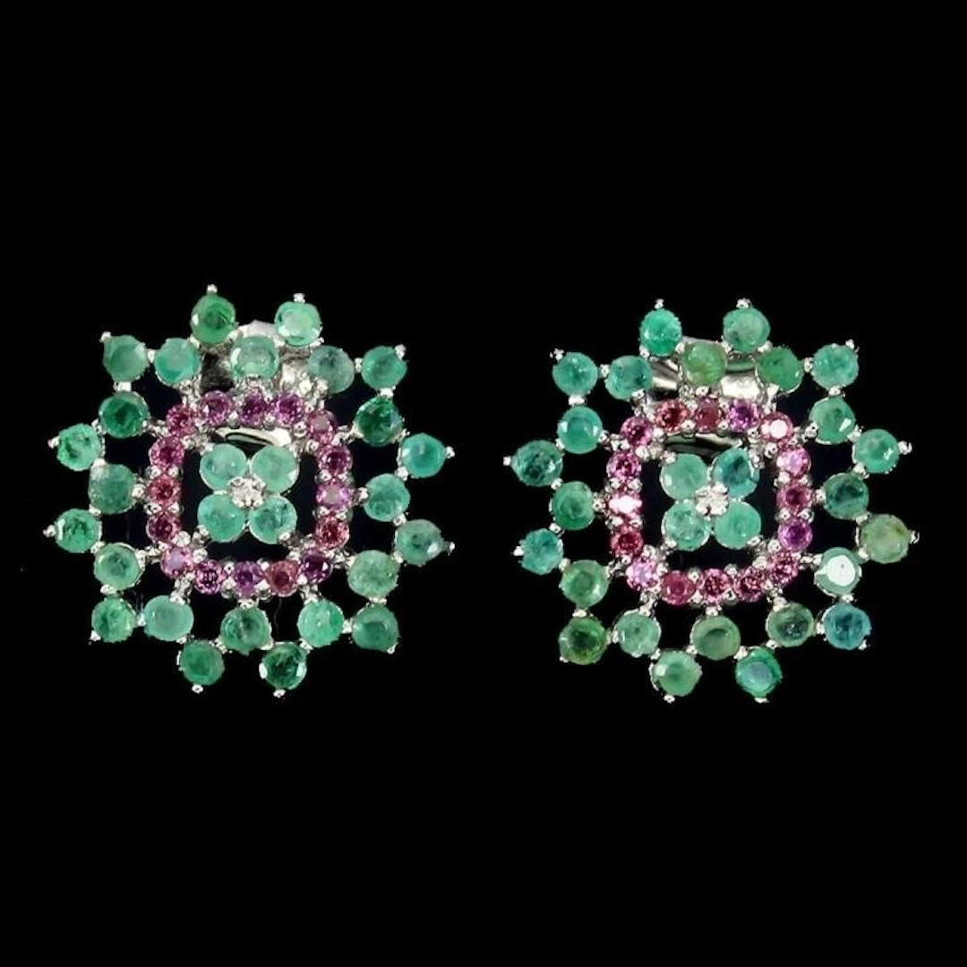 Natural Colombian Emerald & Rhodolite Garnet Earri