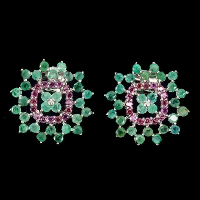 Natural Colombian Emerald & Rhodolite Garnet Earri