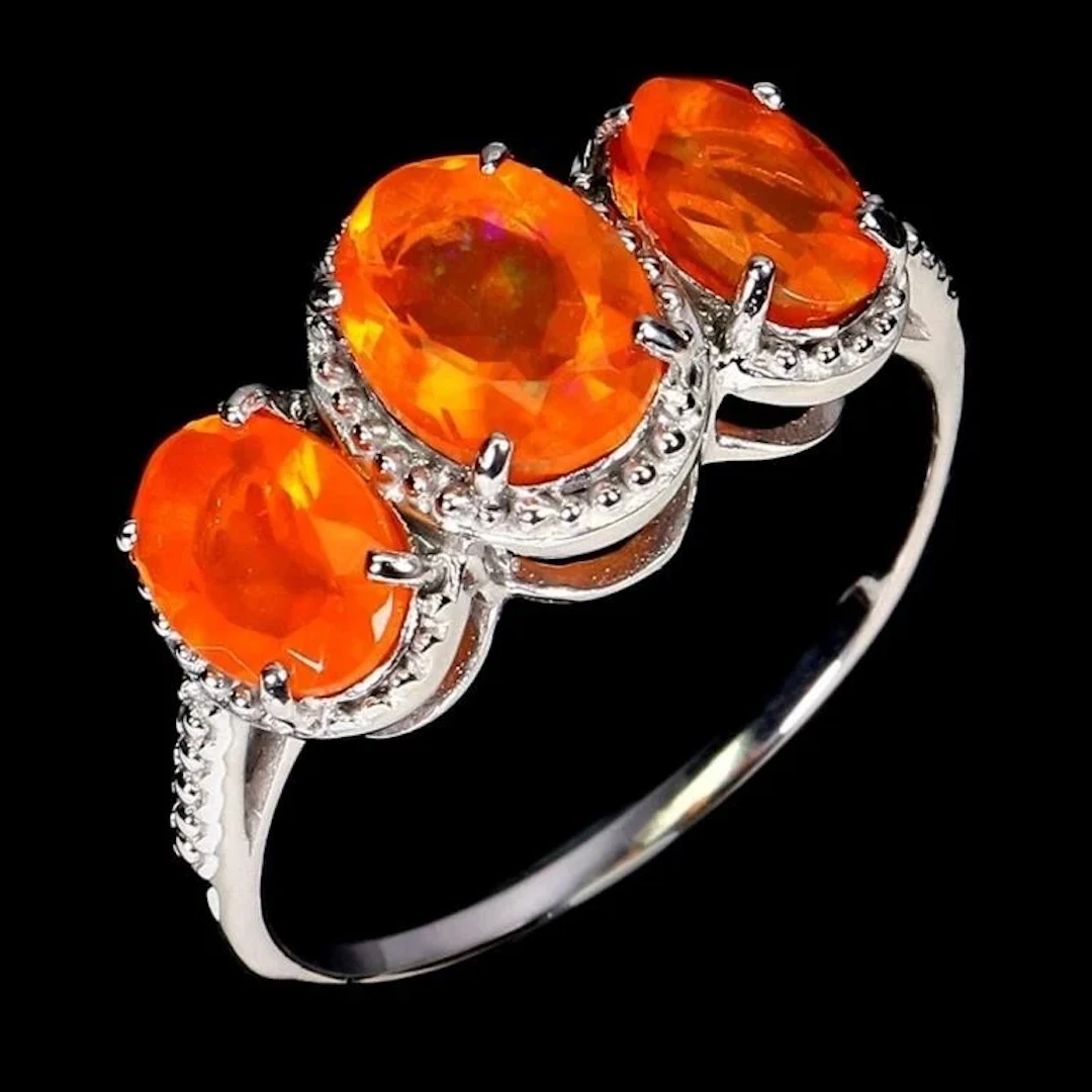 Natural Orange Mexican Opal Ring