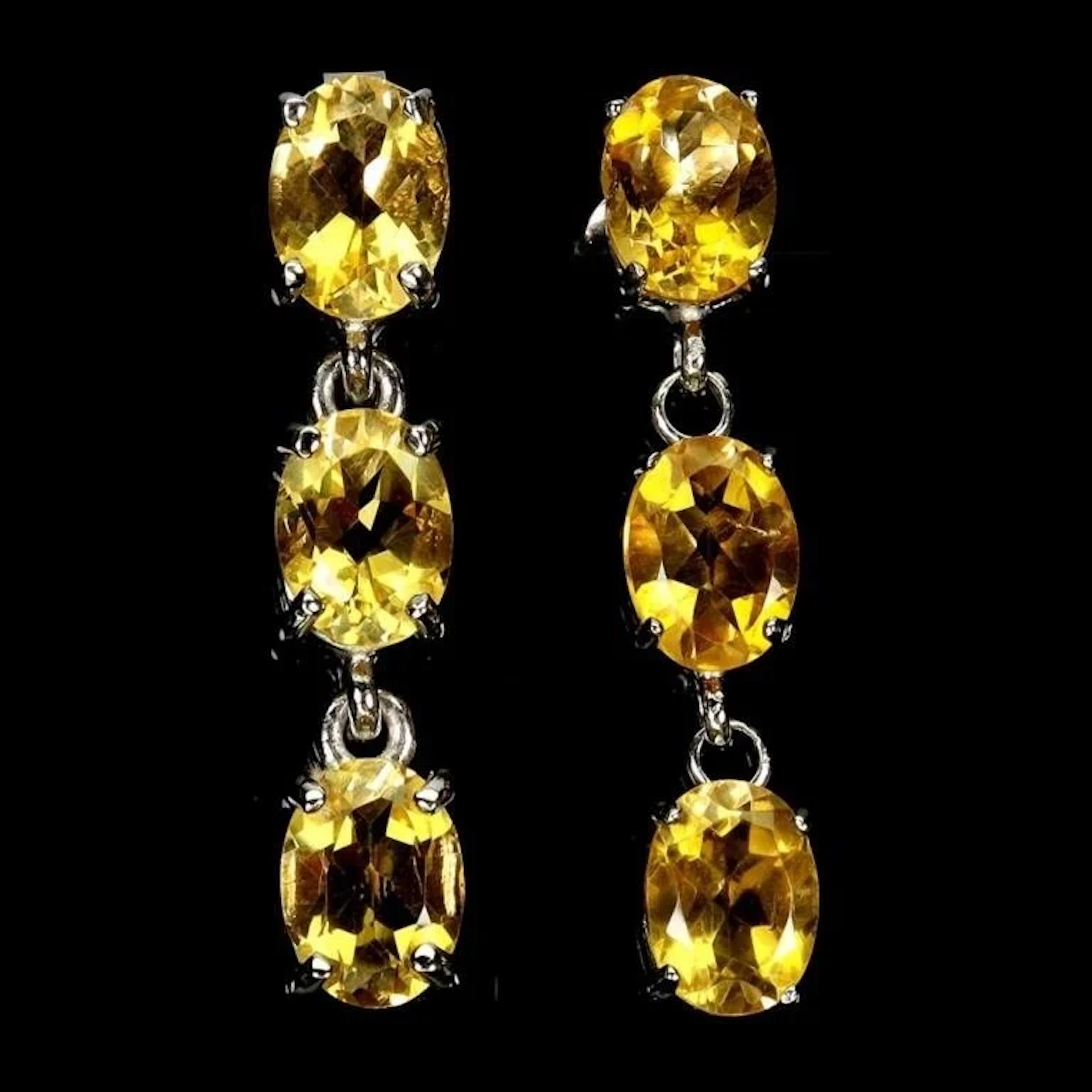 Natural Oval Citrine Tripple drop Earrings