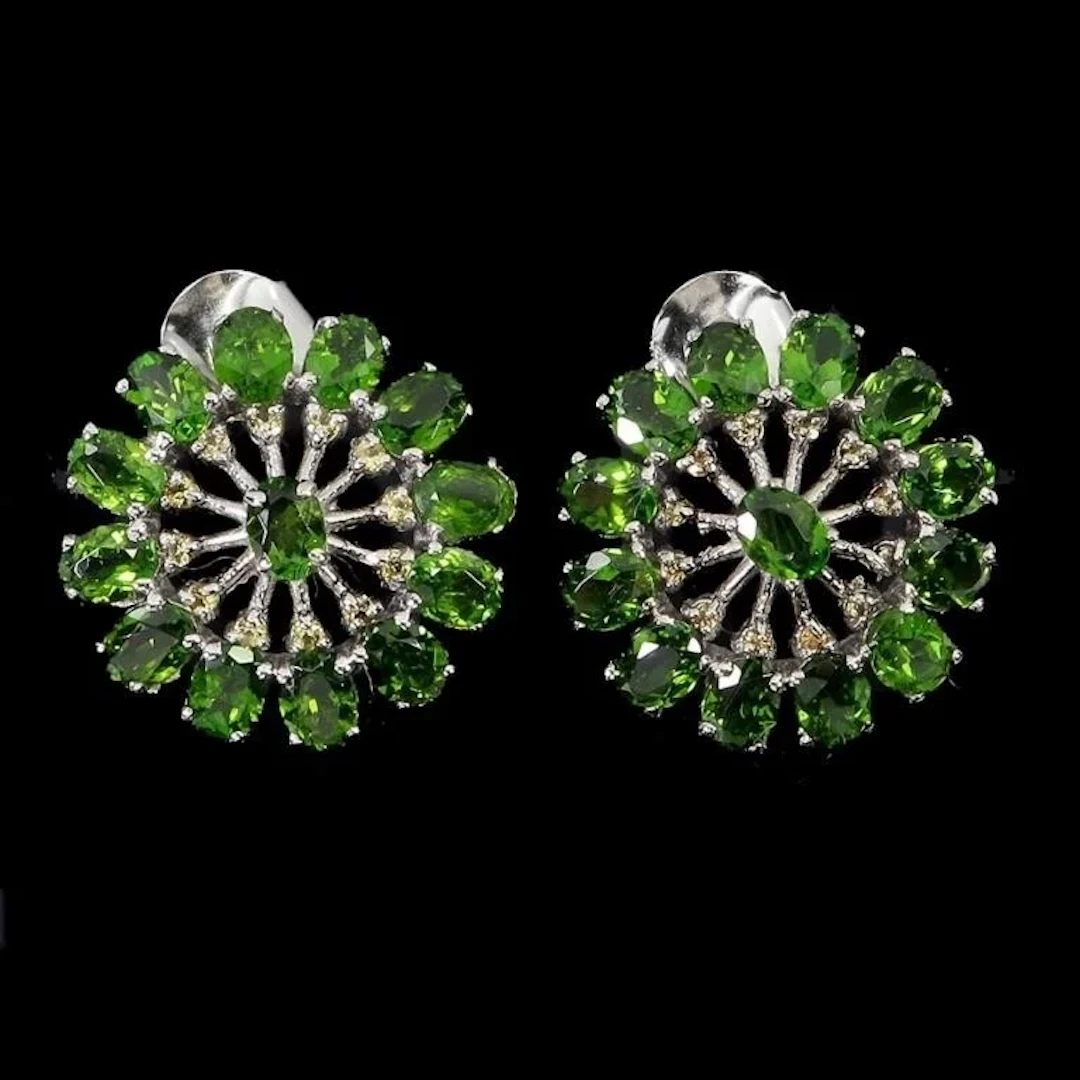 Natural Oval Chrome Diopside & Sapphire EarStuds
