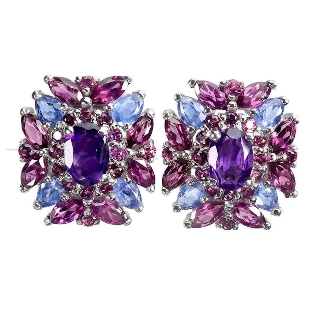 Natural Amethyst Kyanite Garnet Earstuds