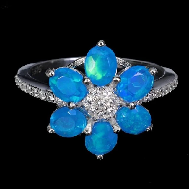 Natural Ethopian Blue Opal Ring