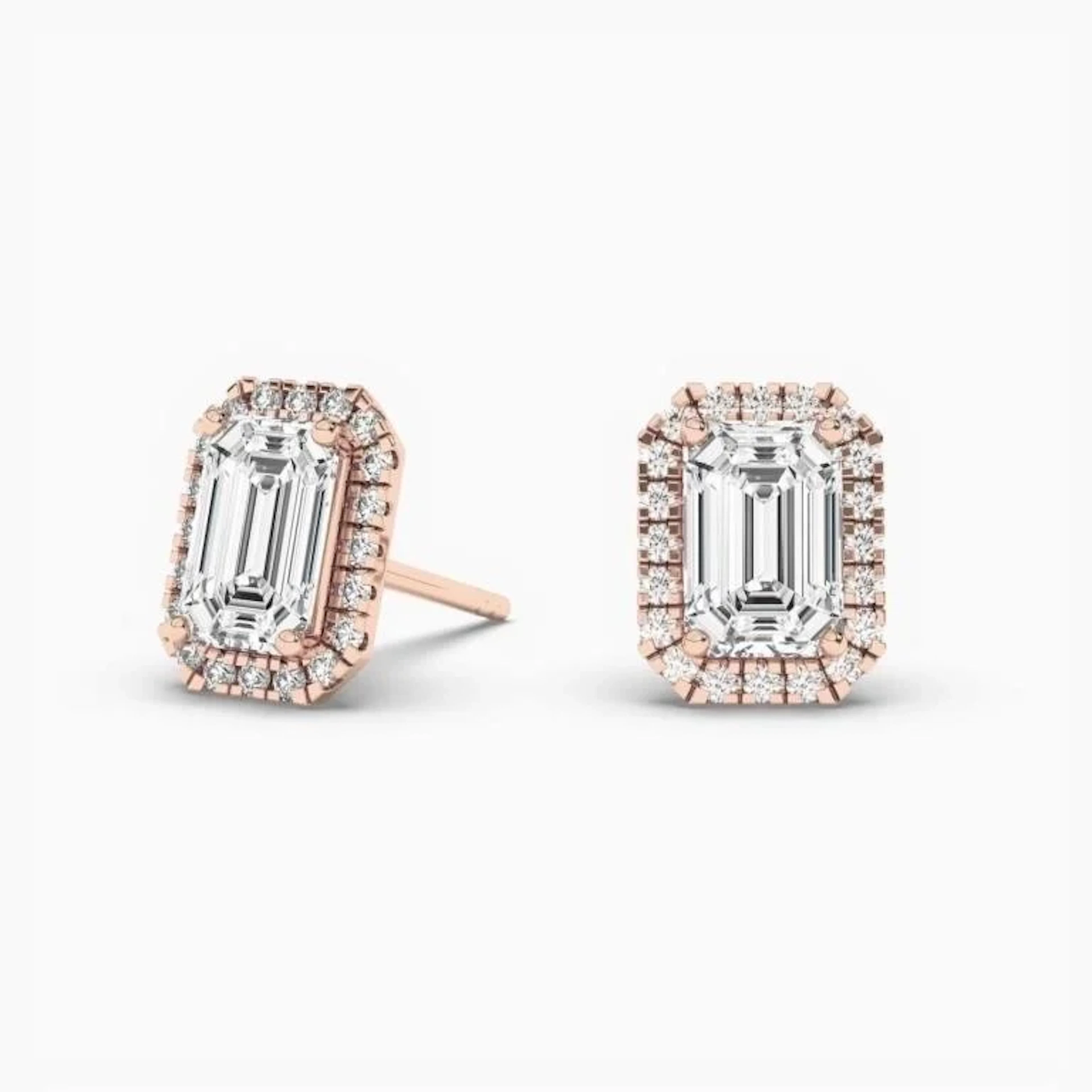 Gold & Lab Emerald Cut Diamond 5 Cts Ear Studs