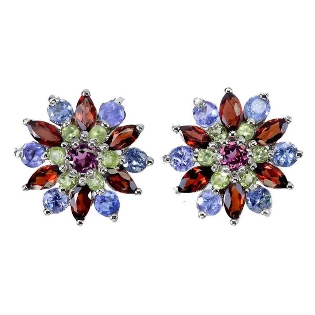 Natural Garnet Peridot Tanzanite Earrings