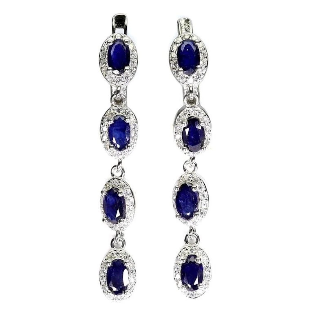 Natural Intense Blue Sapphire Earrings