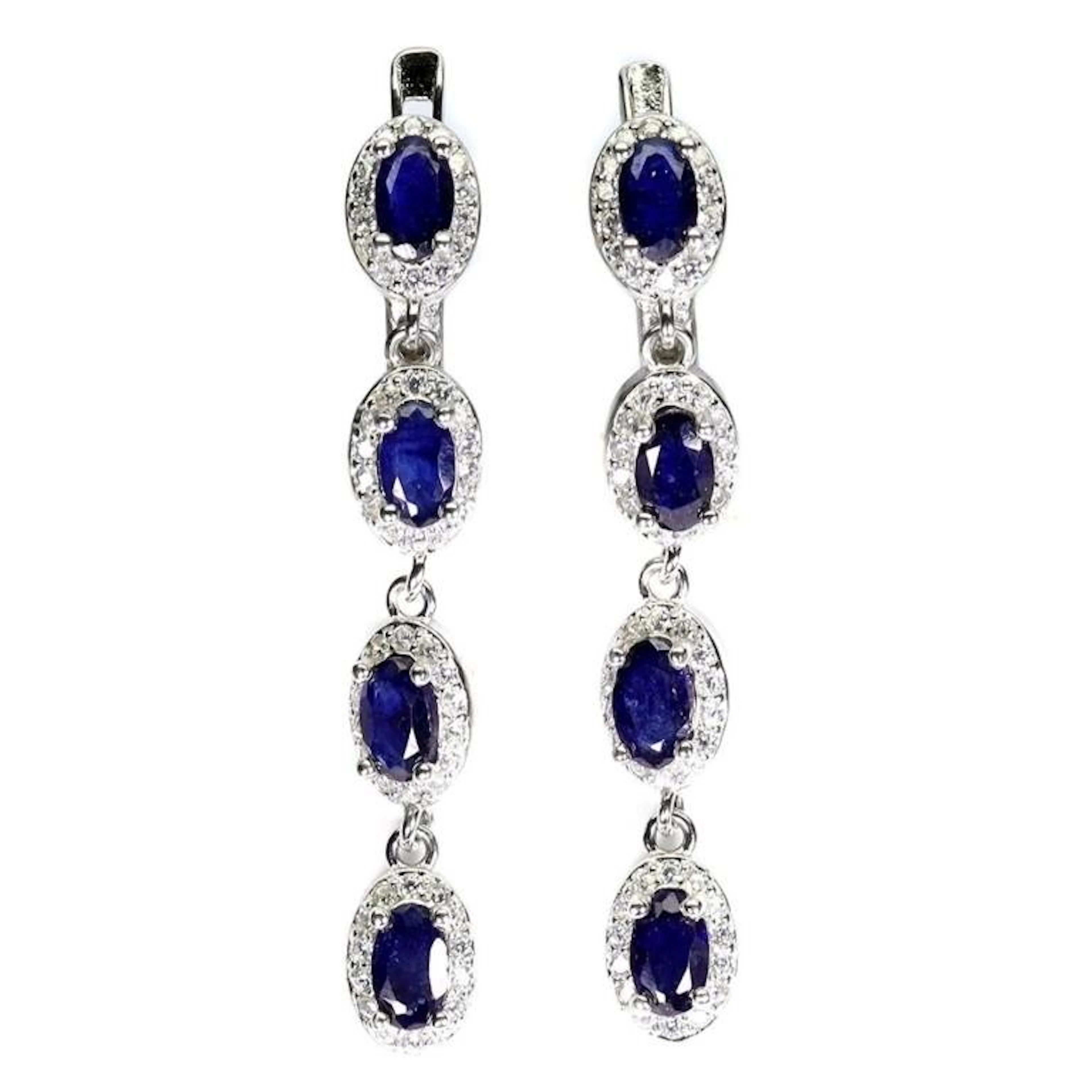 Natural Intense Blue Sapphire Earrings