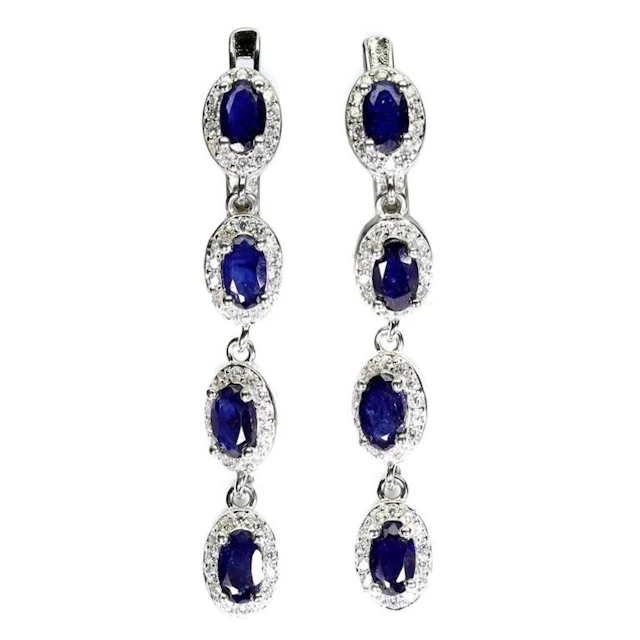 Natural Intense Blue Sapphire Earrings