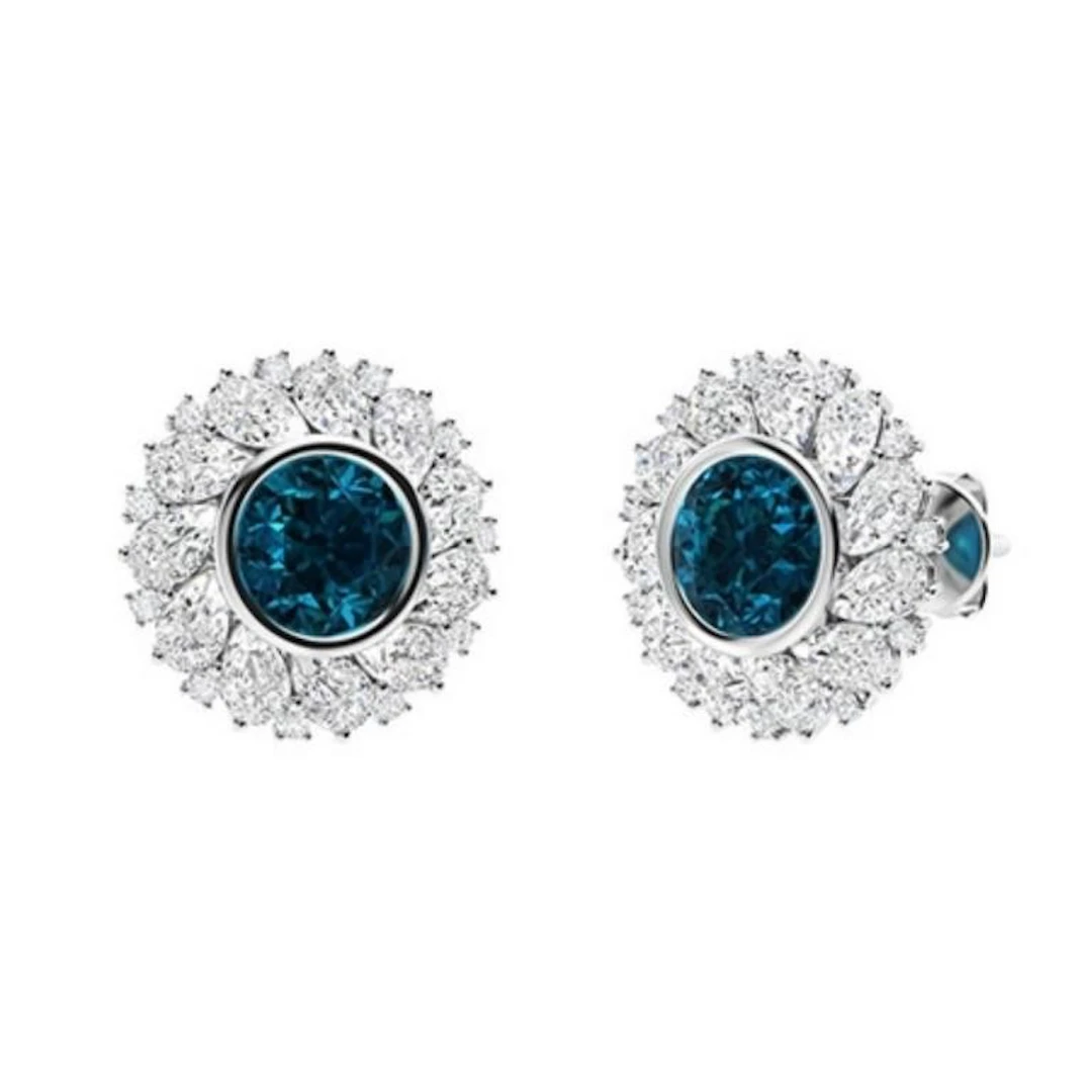 Gold Natural London Topaz Diamonds EarStuds