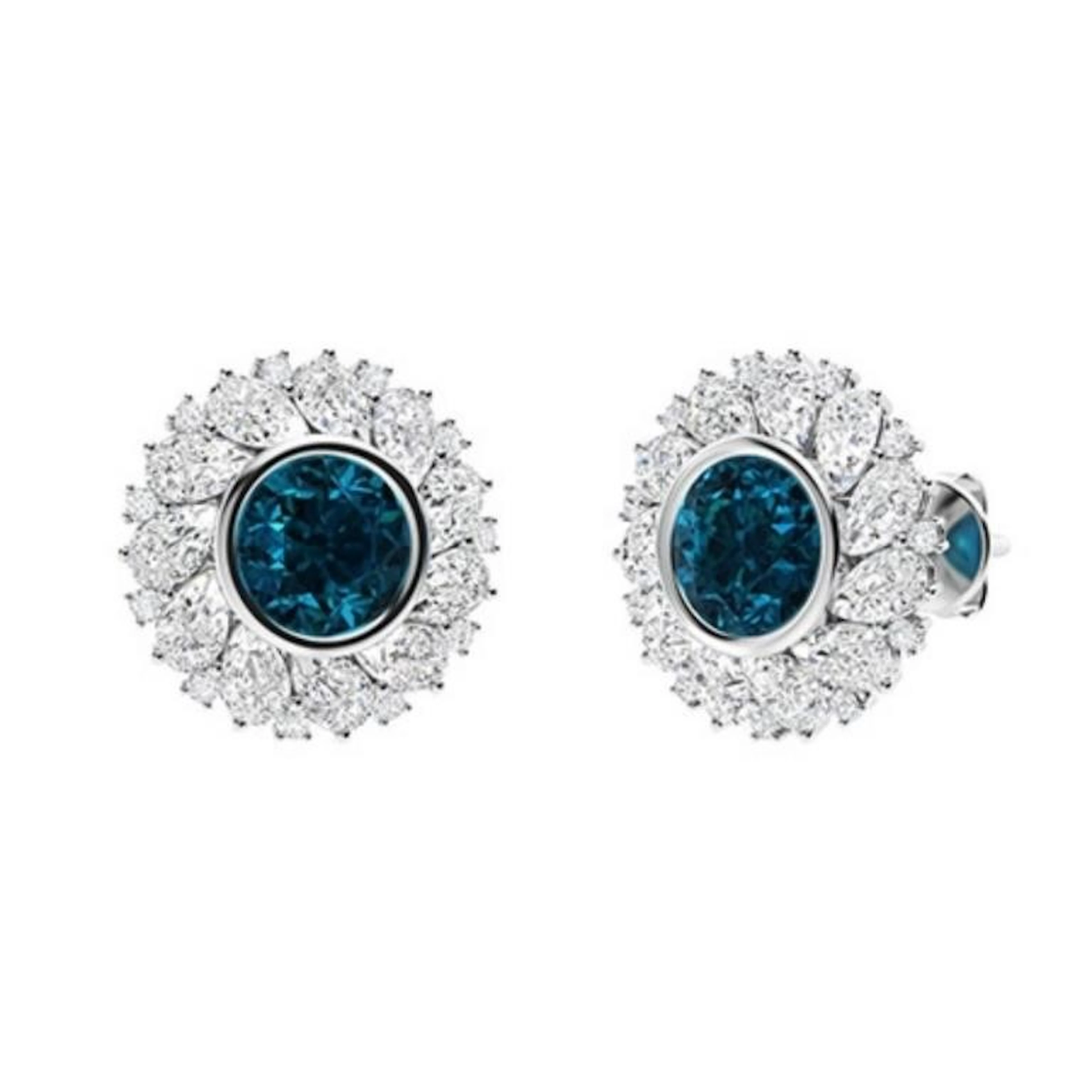 Gold Natural London Topaz Diamonds EarStuds