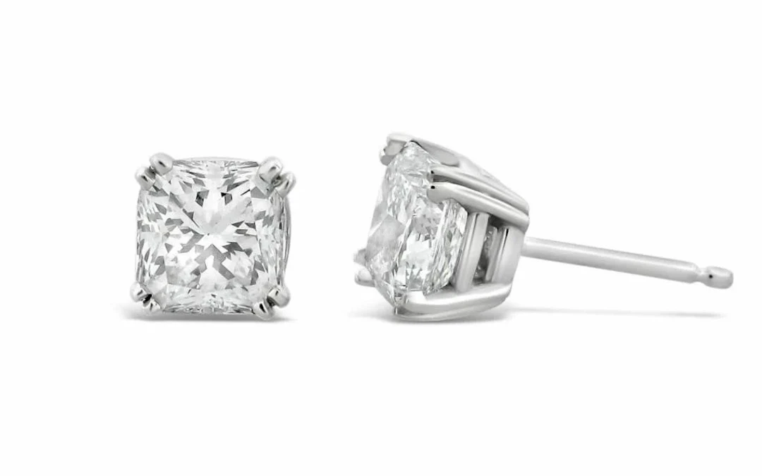 Gold & Lab Cushion Diamond 4.00 Cts Earrings Studs