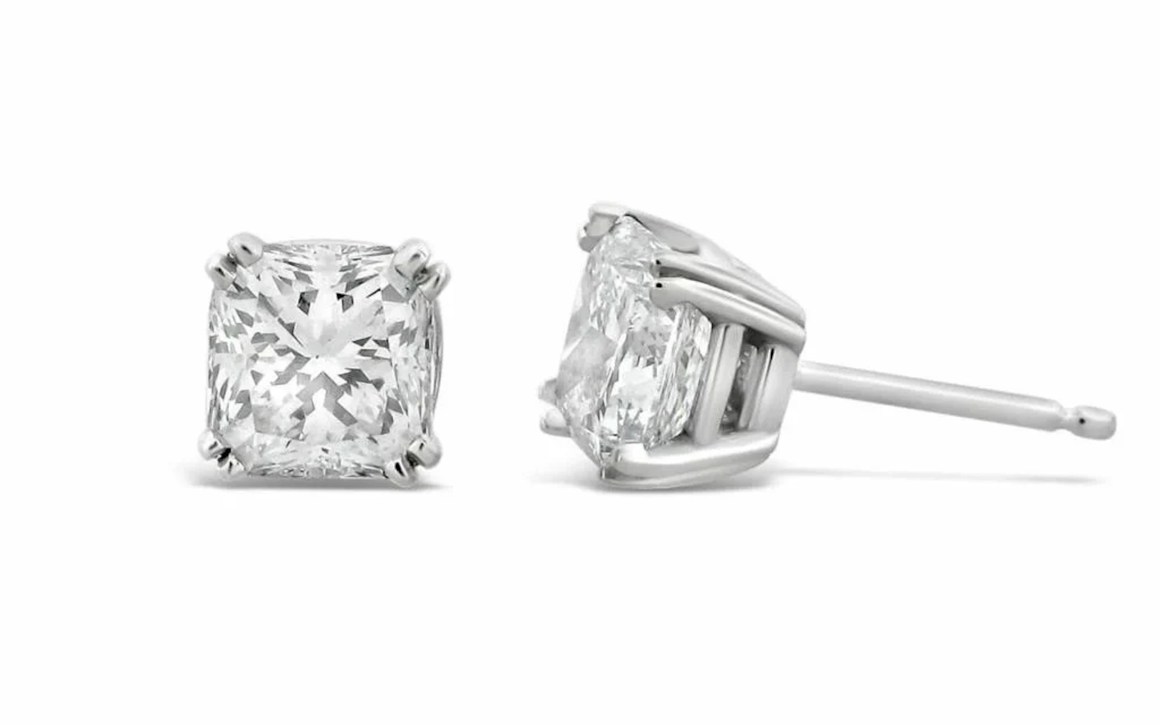 Gold & Lab Cushion Diamond 4.00 Cts Earrings Studs