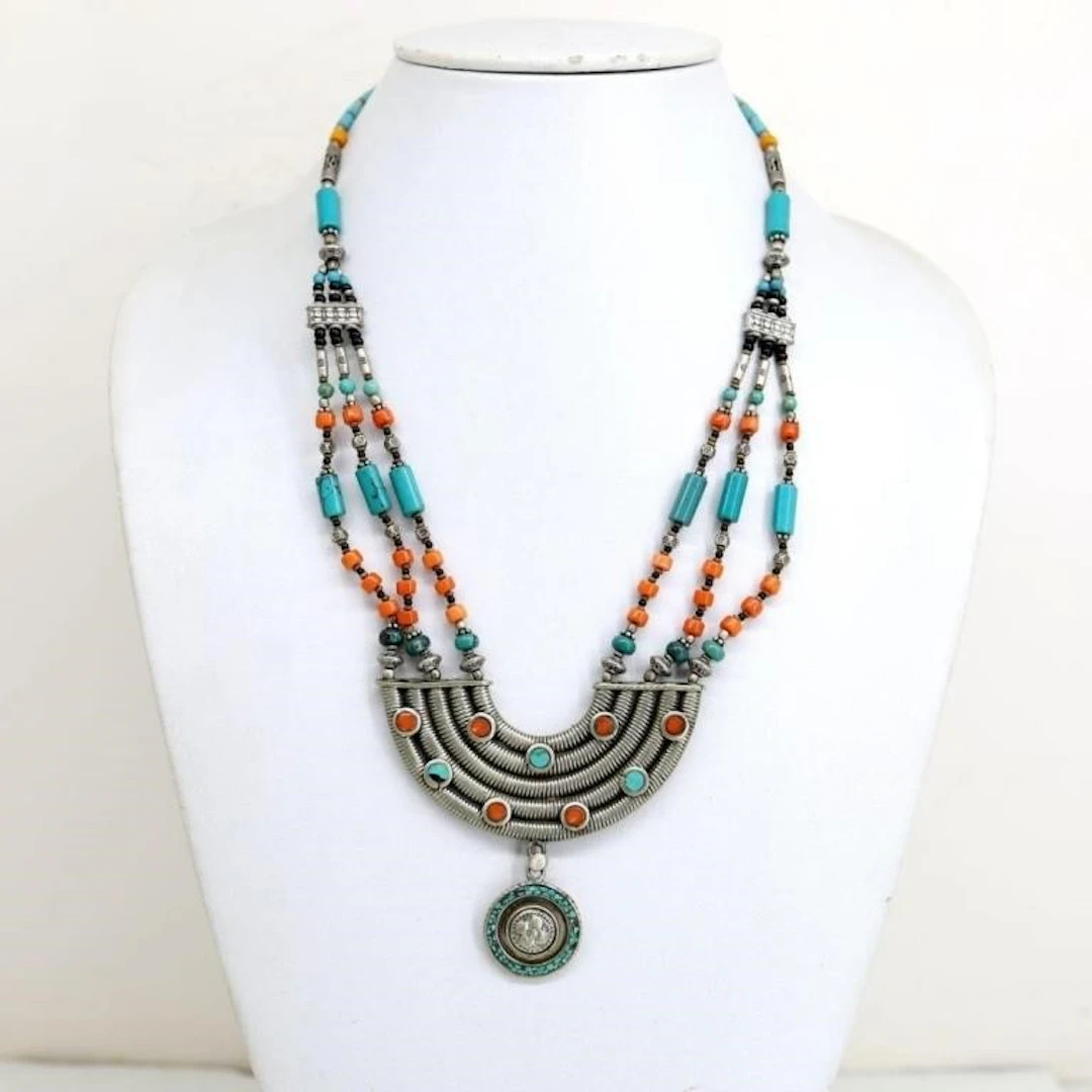 Tibet Natural Stone Tribal Queen Royal Necklace