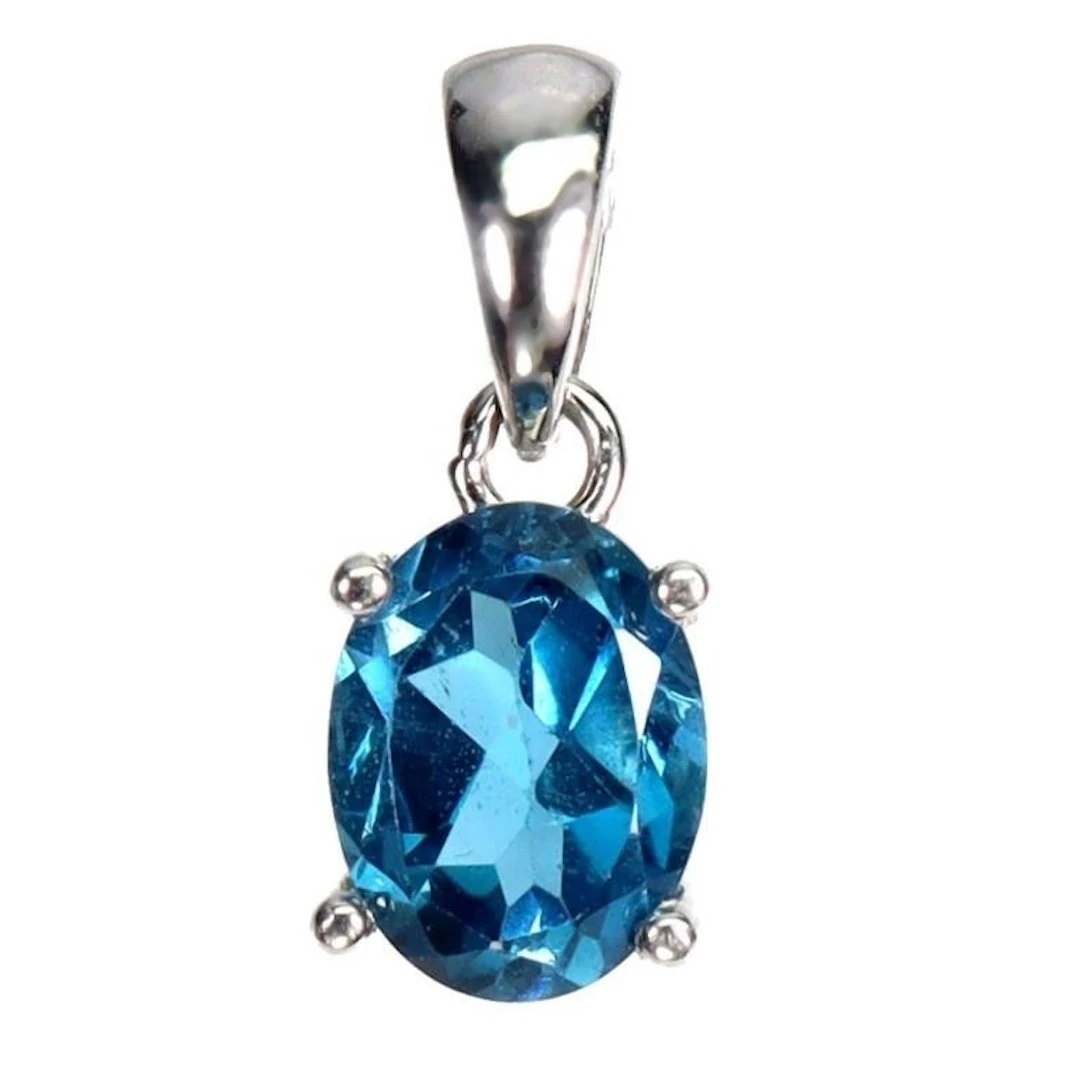 Natural Oval Brazil London Blue Topaz Pendant
