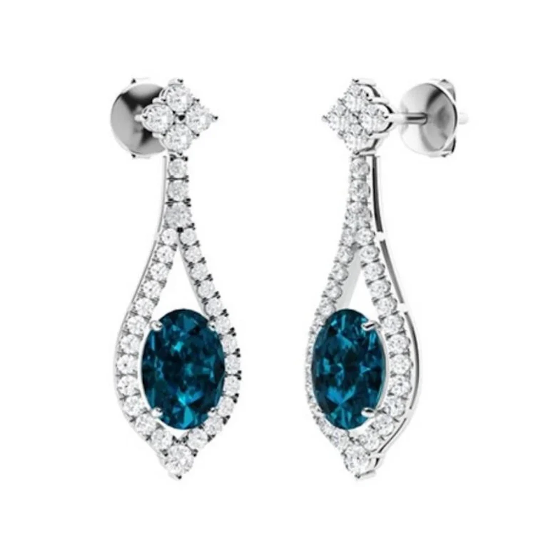 Gold Natural London Topaz White Diamonds Earrings