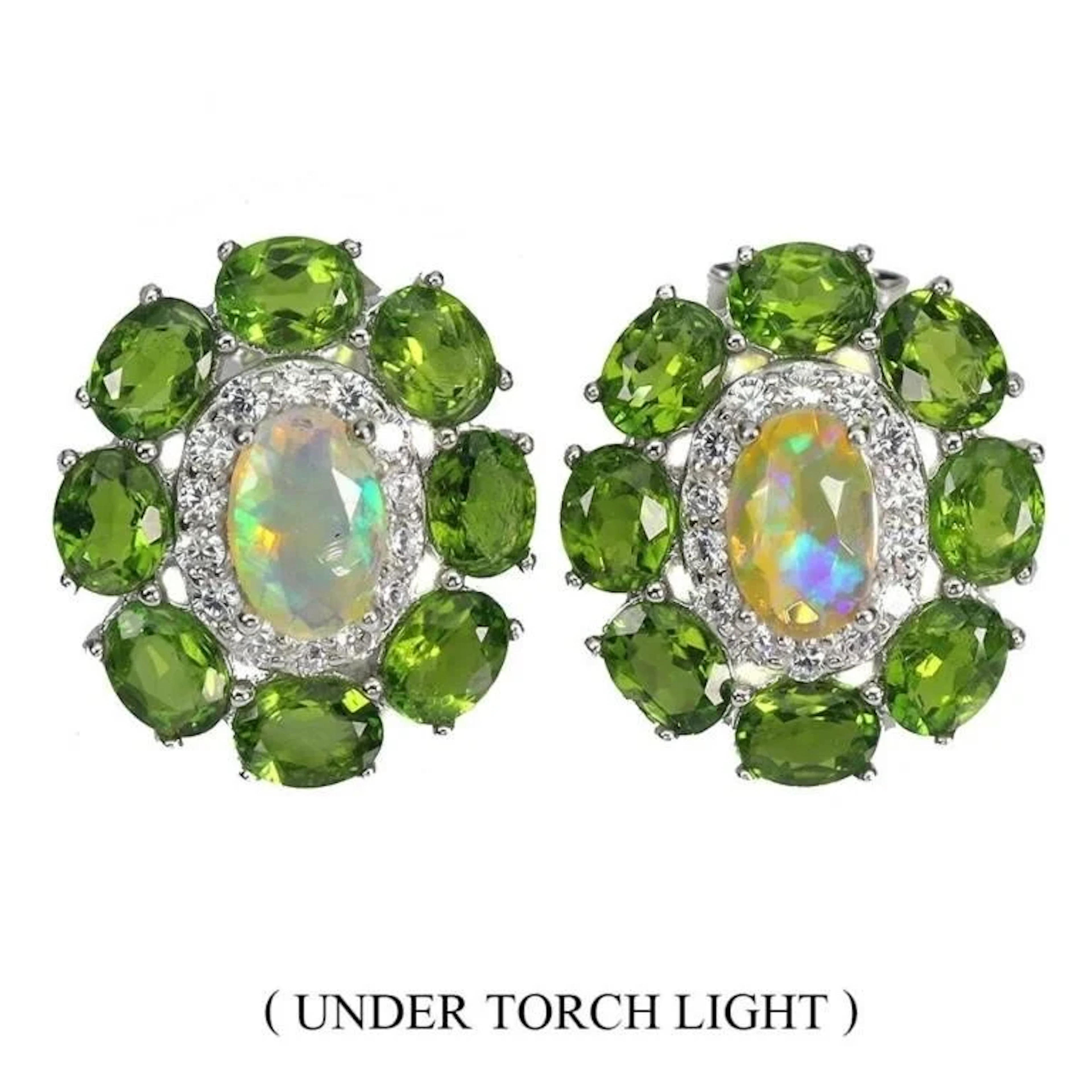 Natural White Opal & Chrome Diopside Earstuds