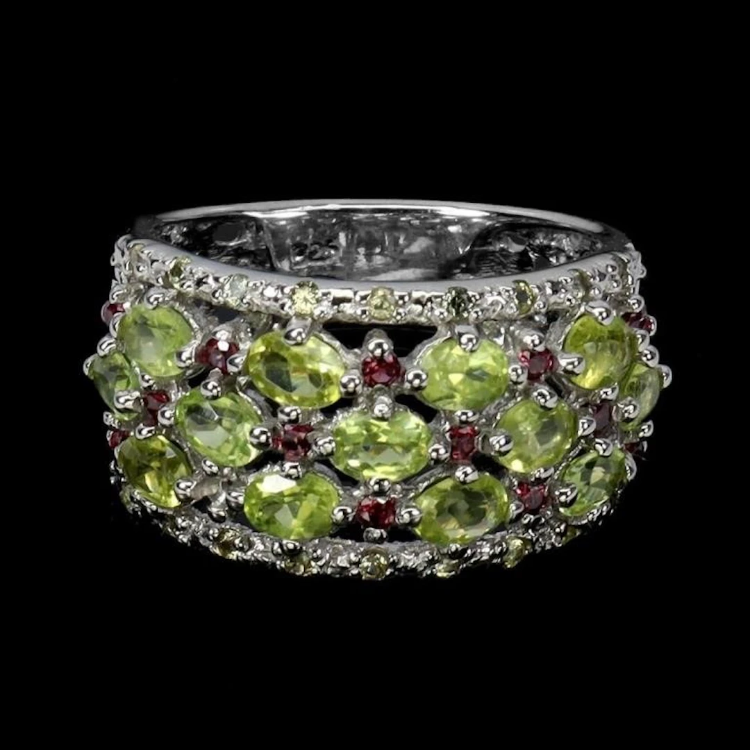 Natural Peridot Rhodolite Sapphire Ring