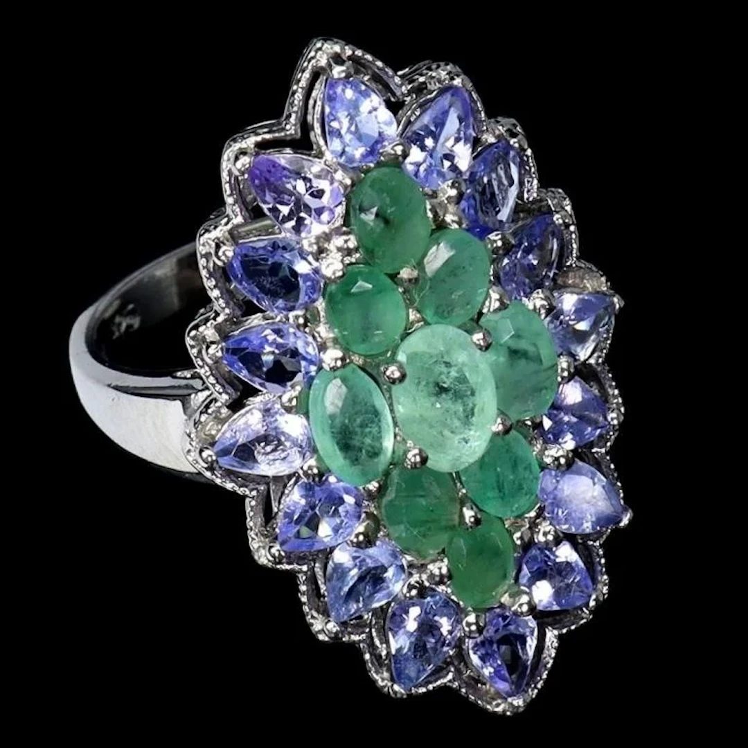 Natural Oval Emerald & Tanzanite Ring