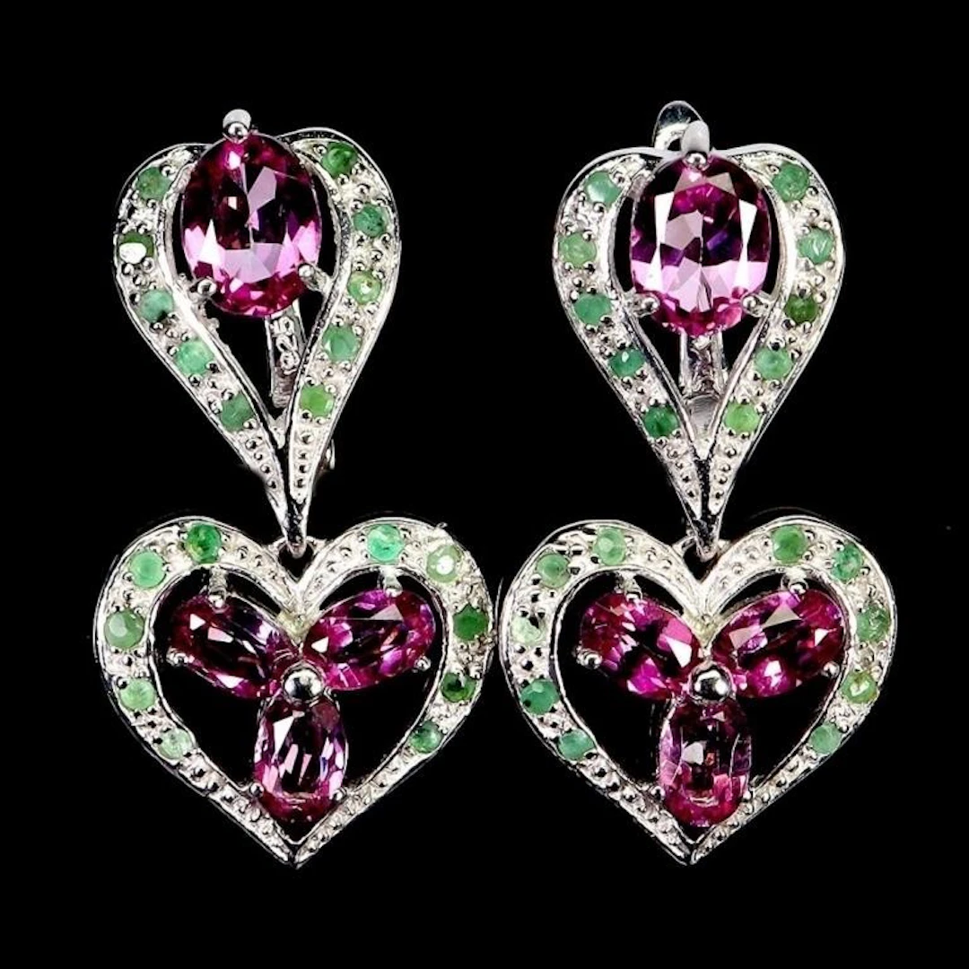 Natural Garnet & Emerald Earrings