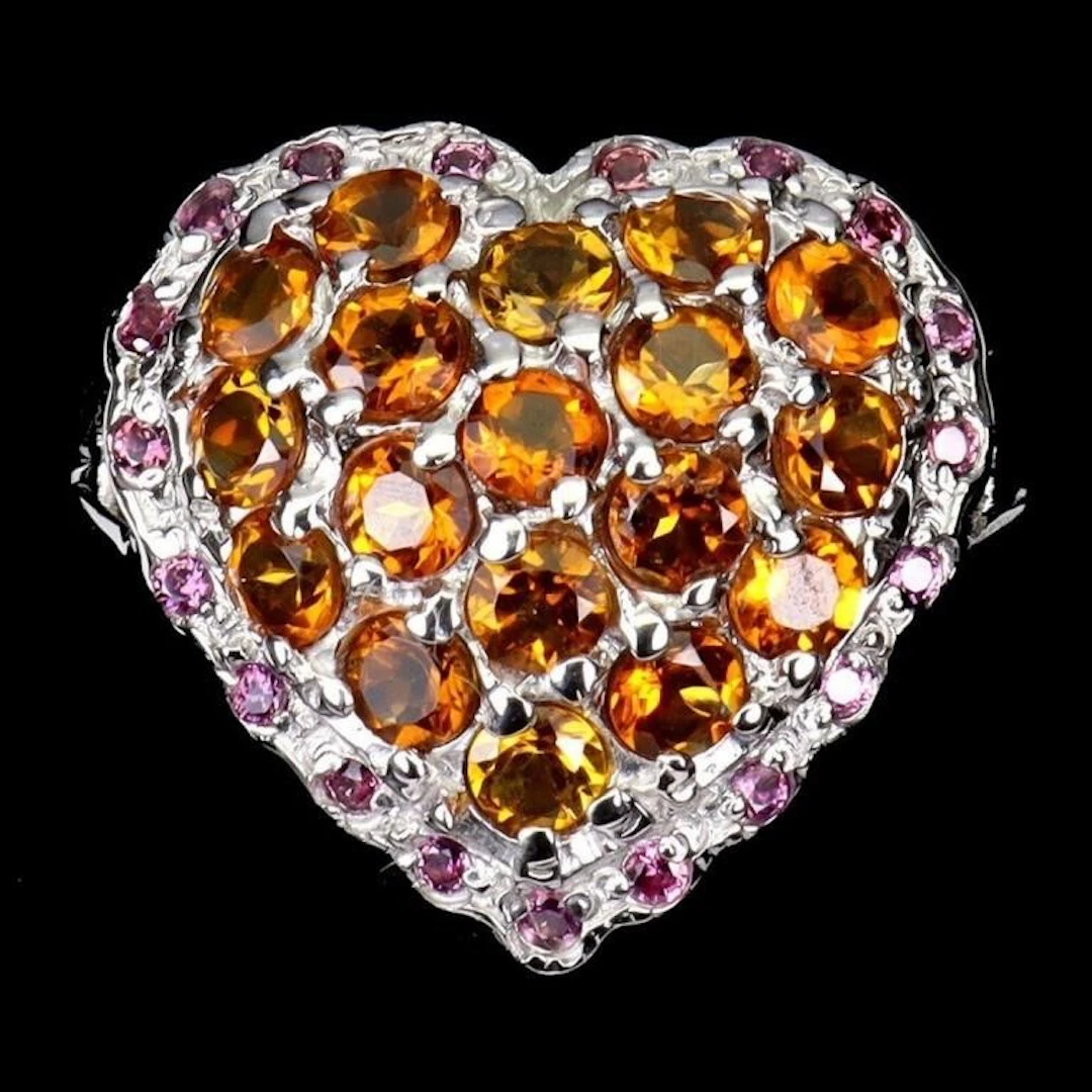 Natural Yellow Citrine & Rhodolite Garnet Ring