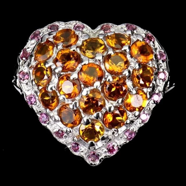 Natural Yellow Citrine & Rhodolite Garnet Ring
