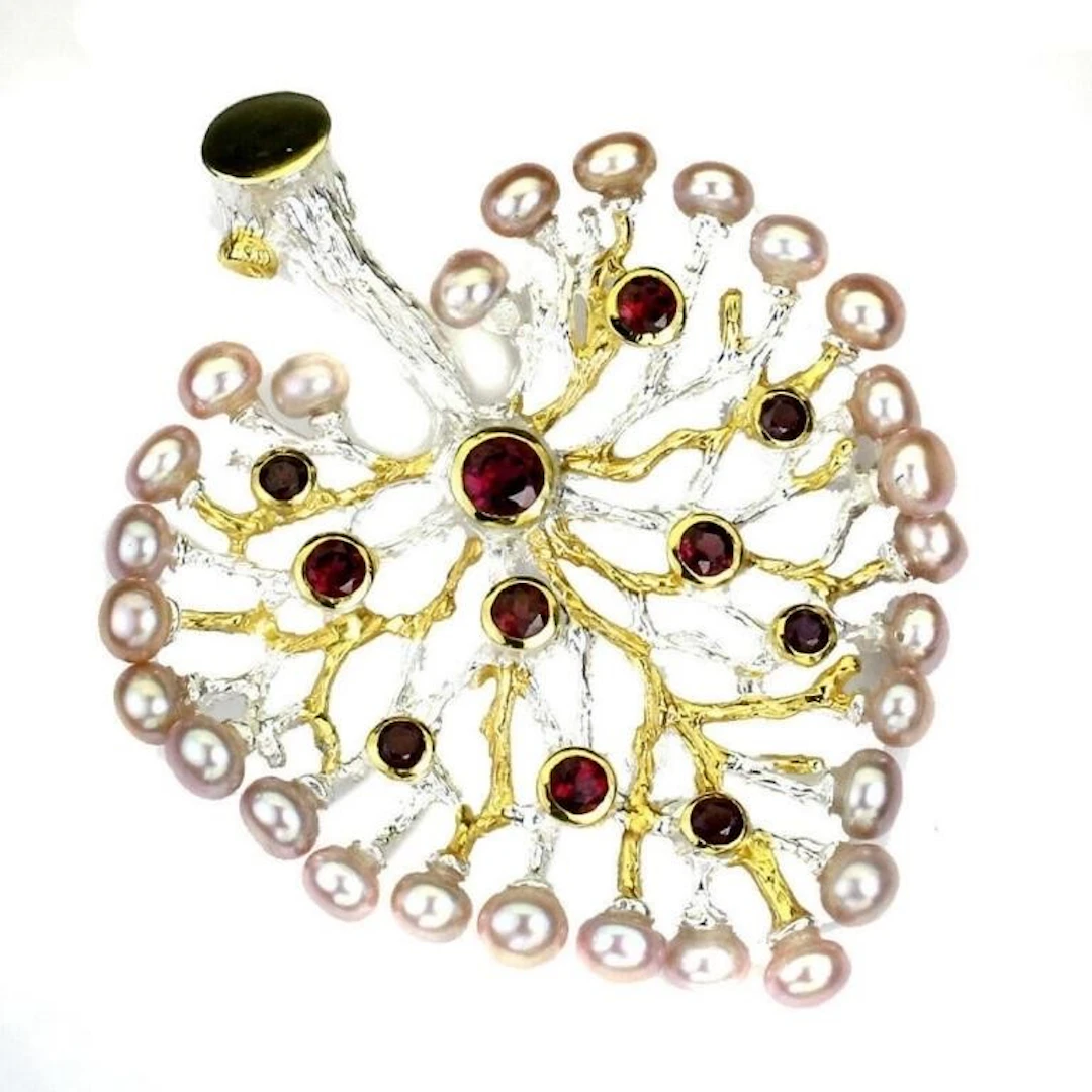 Natural Rhodolite Garnet & Pink Pearl Pendant
