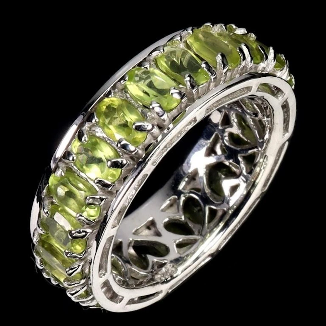Natural Oval Peridot Eternity Ring