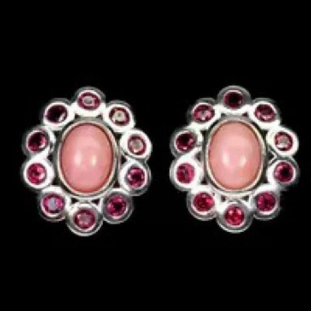 Natural Pink Opal & Rhodolite Earrings