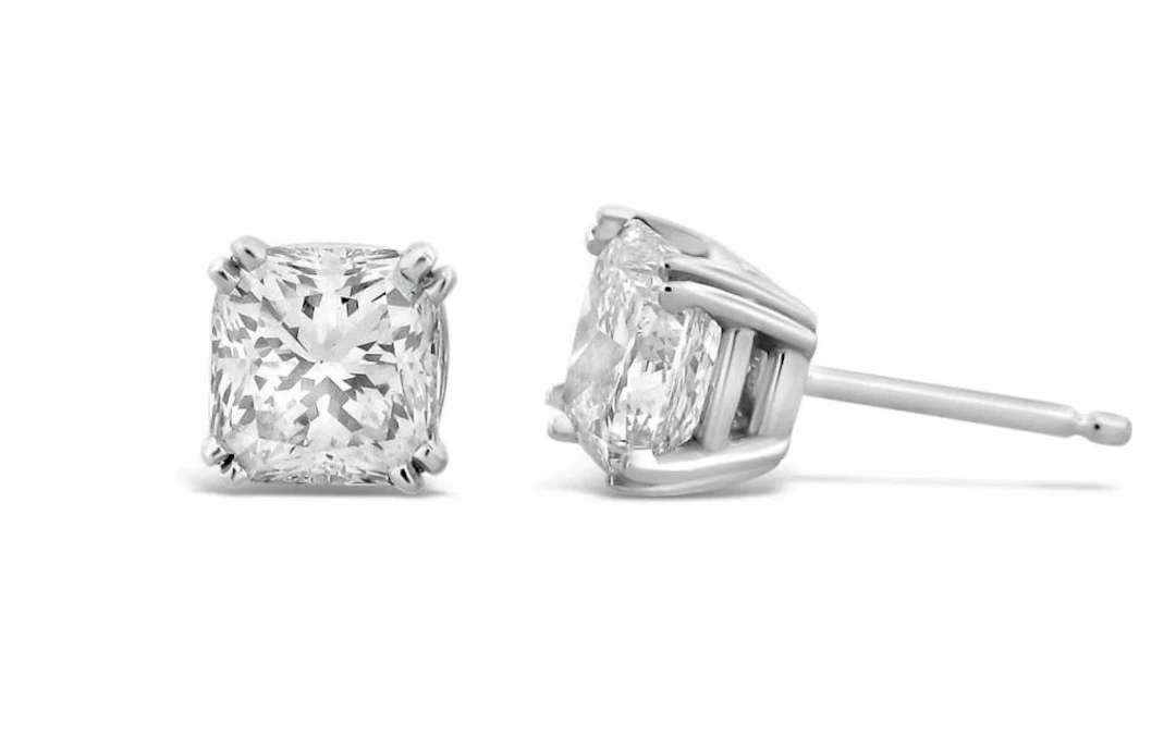 Gold & Cushion Diamond 2.00 Cts Earrings Studs