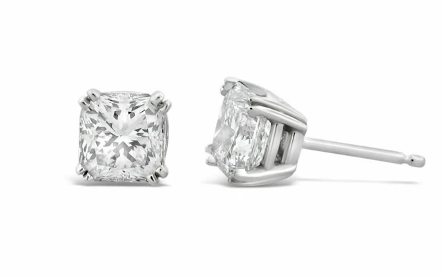 Gold & Lab Cushion Diamond 4.00 Cts Earrings Studs