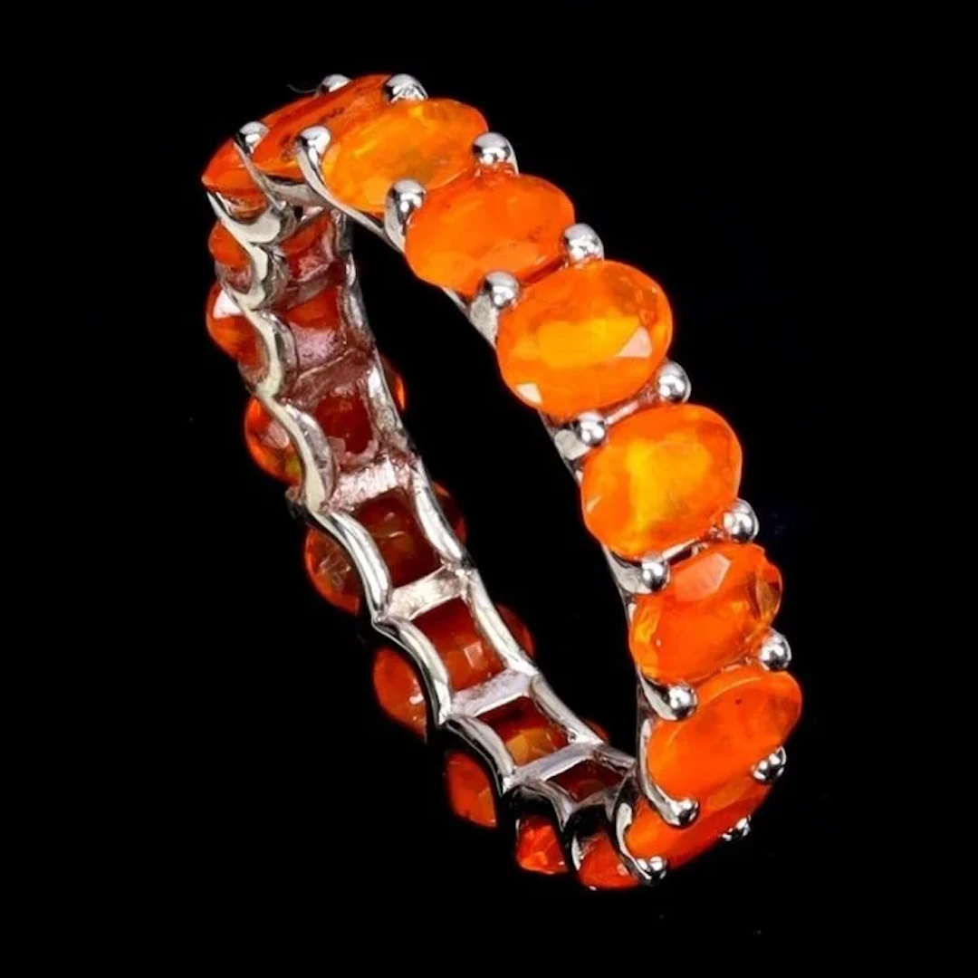 Natural Oval Orange Opal Eternity Ring