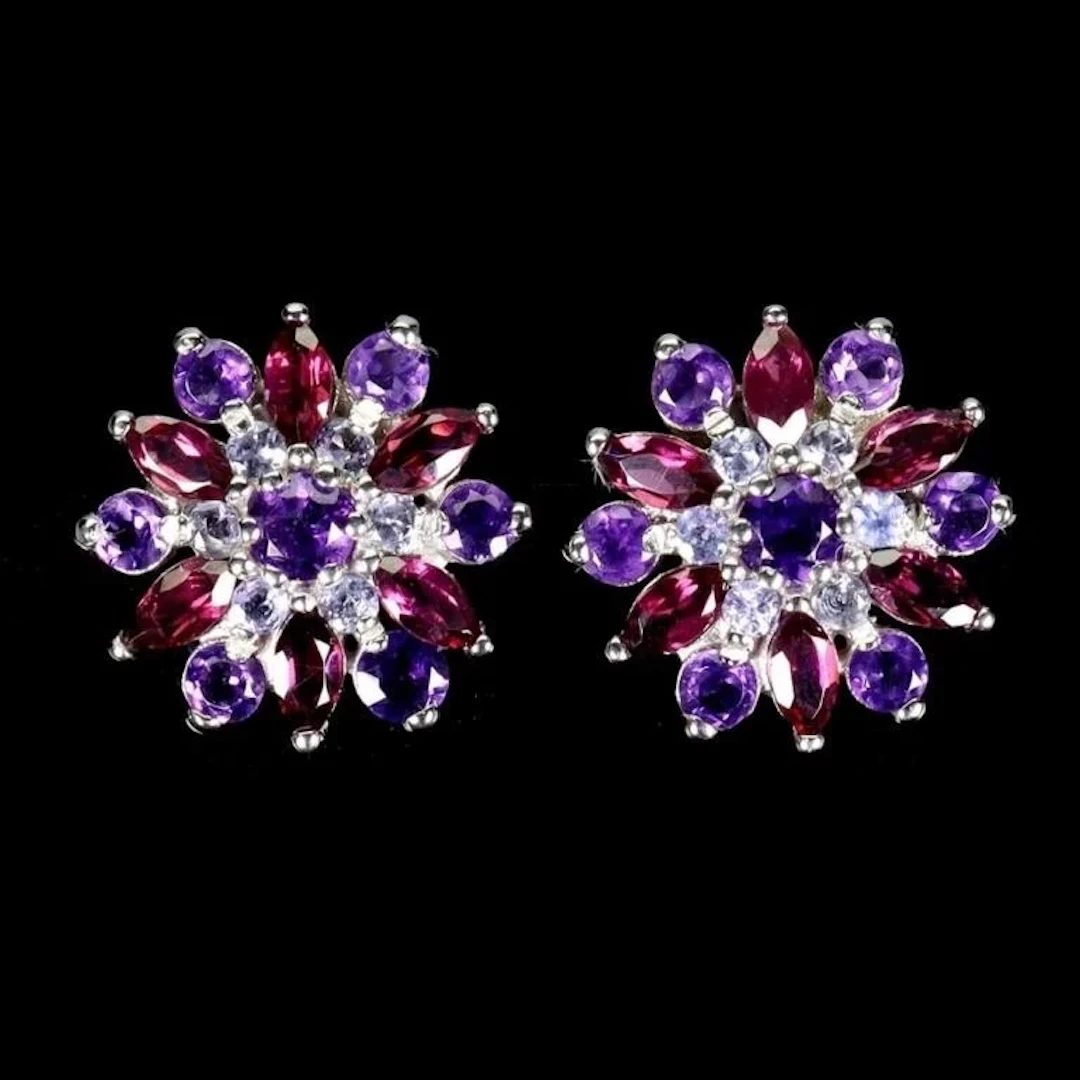 Natural Marquise Rhodolite Garnet Amethyst Earrin