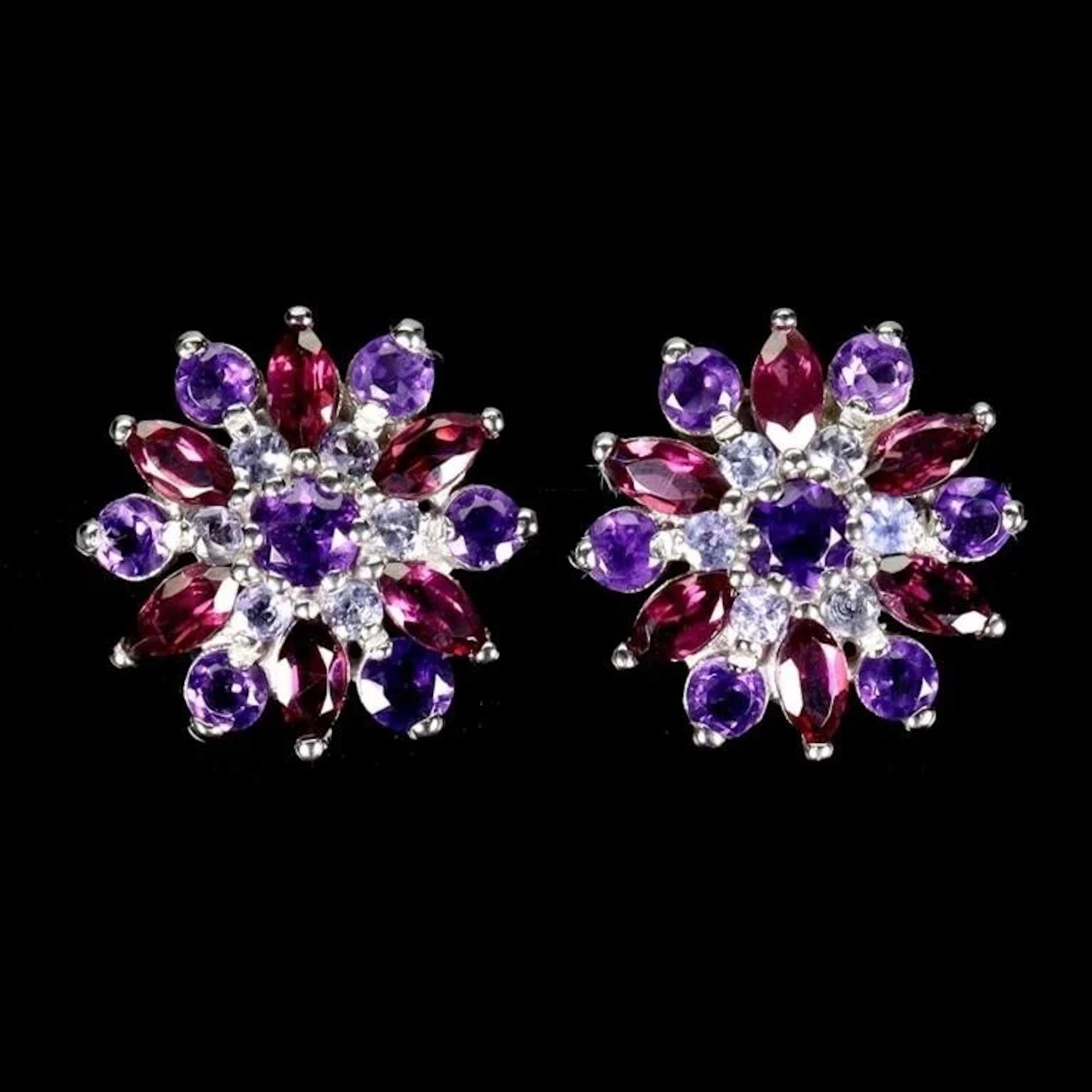 Natural Marquise Rhodolite Garnet Amethyst Earrin