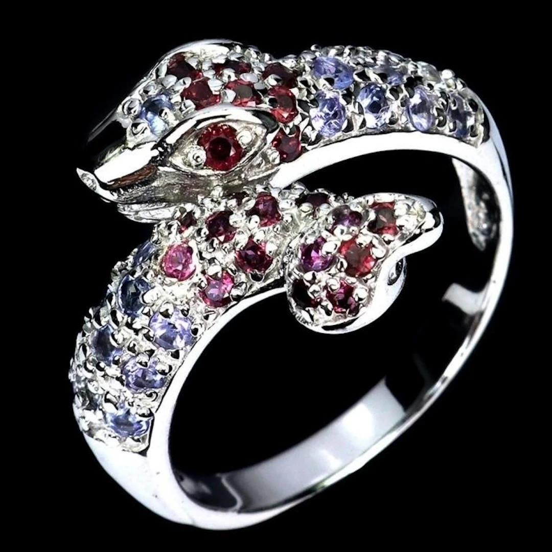 Natural Rhodolite Garnet Tanzanite Ring