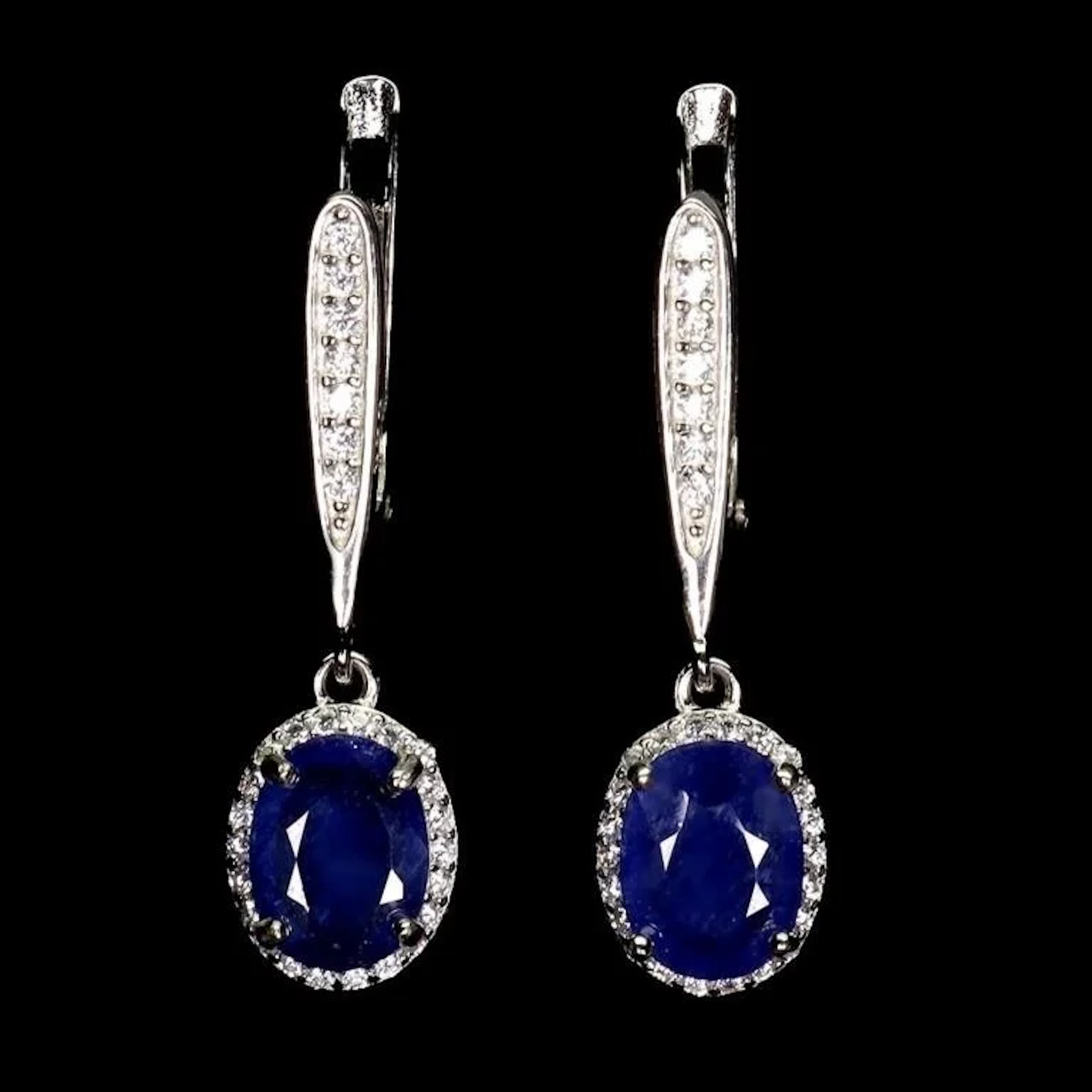 Natural Oval Blue Sapphire Earrings