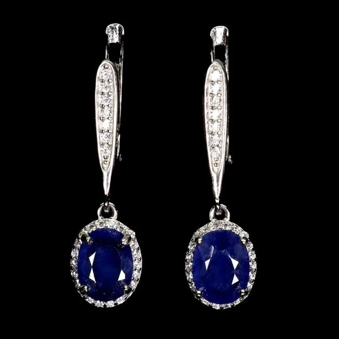Natural Oval Blue Sapphire Earrings