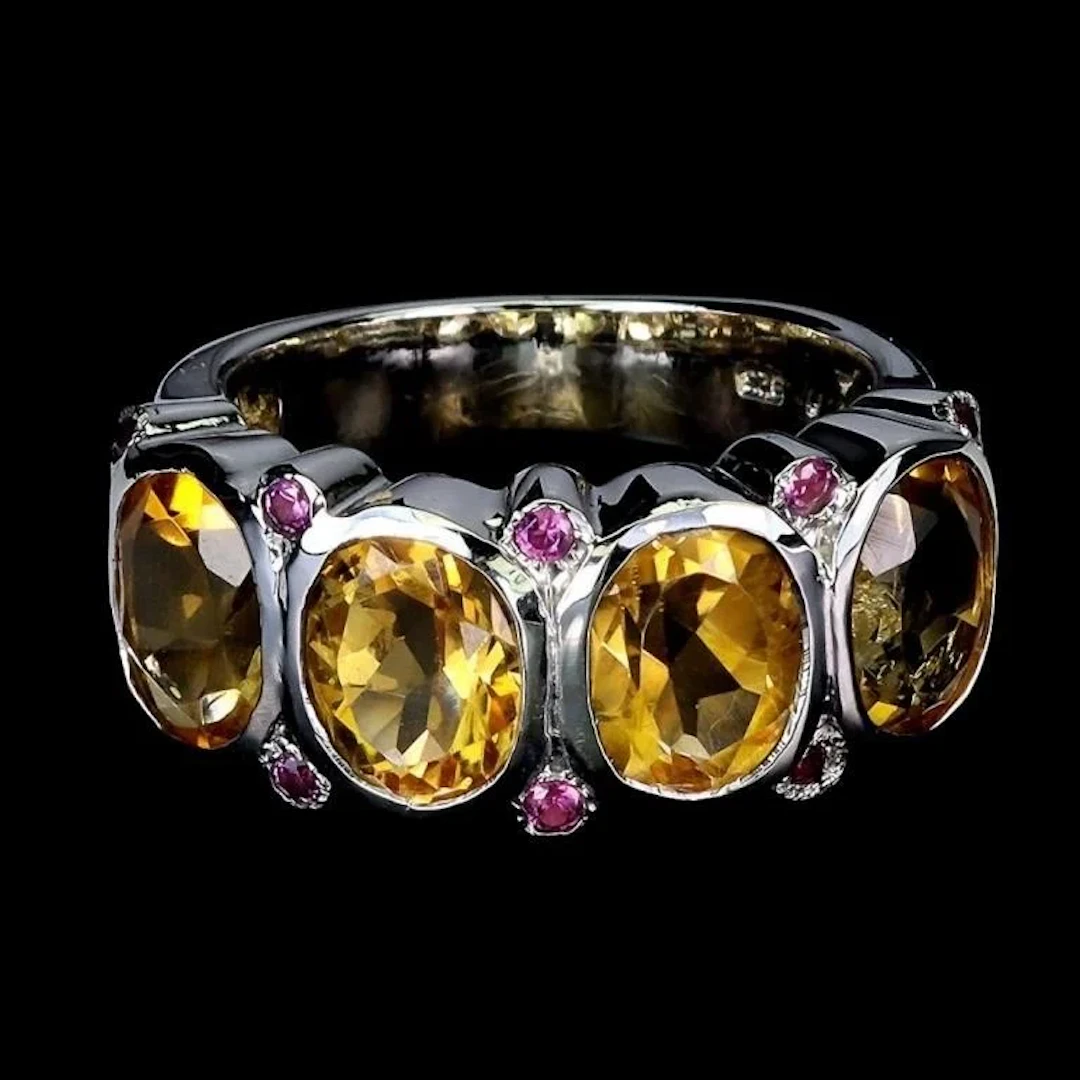 Natural Citrine Rhodolite Garnet Ring