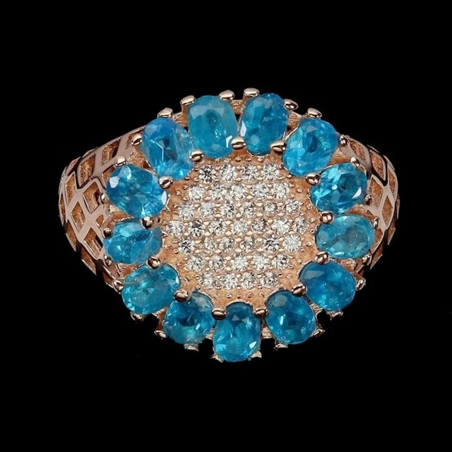 Natural Brazilian Rare Blue Apatite Ring