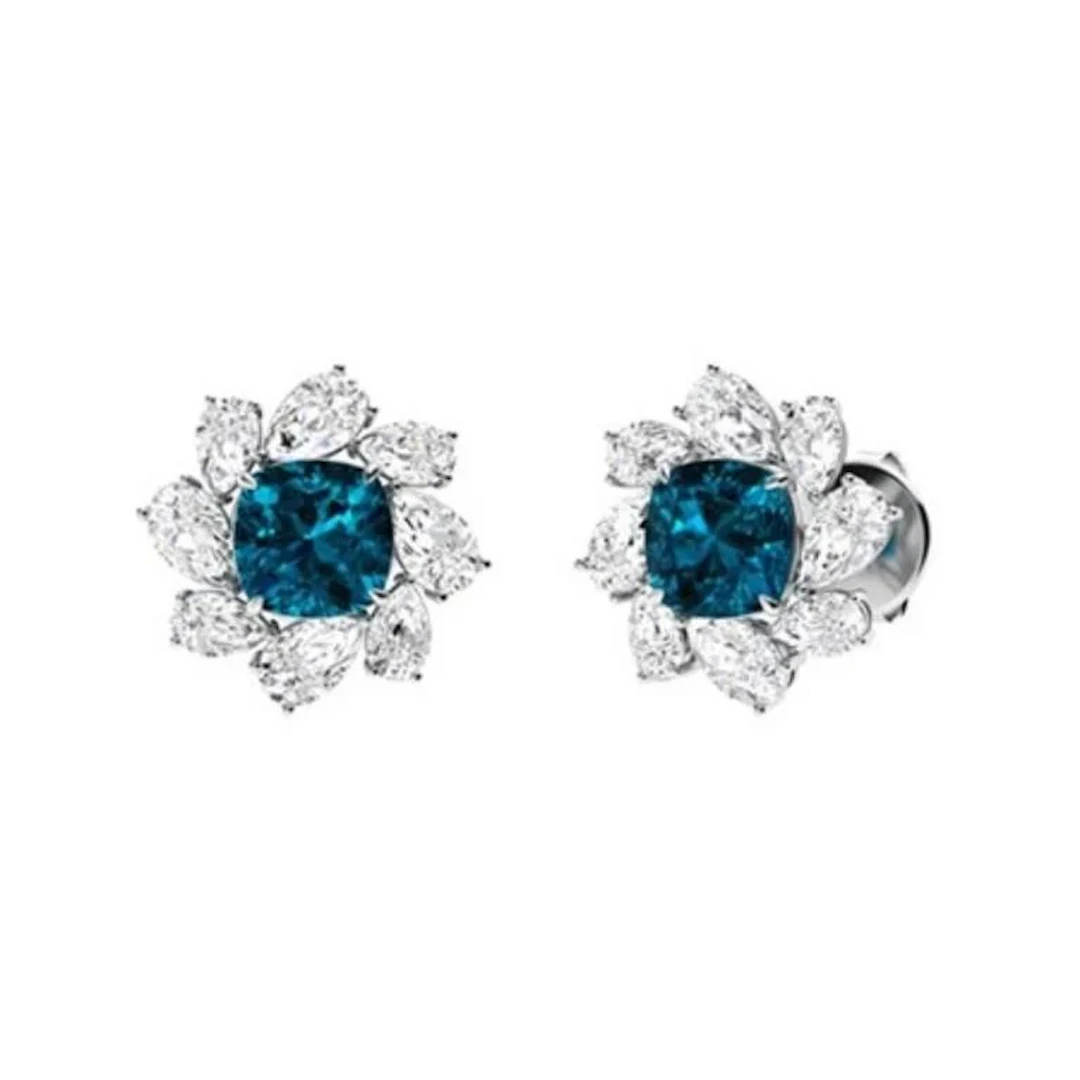 Gold Natural London Topaz Diamonds EarStuds