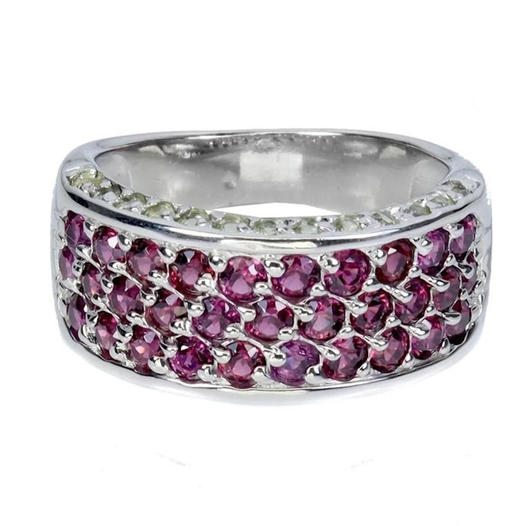 Natural Rhodolite Garnet Peridot Ring