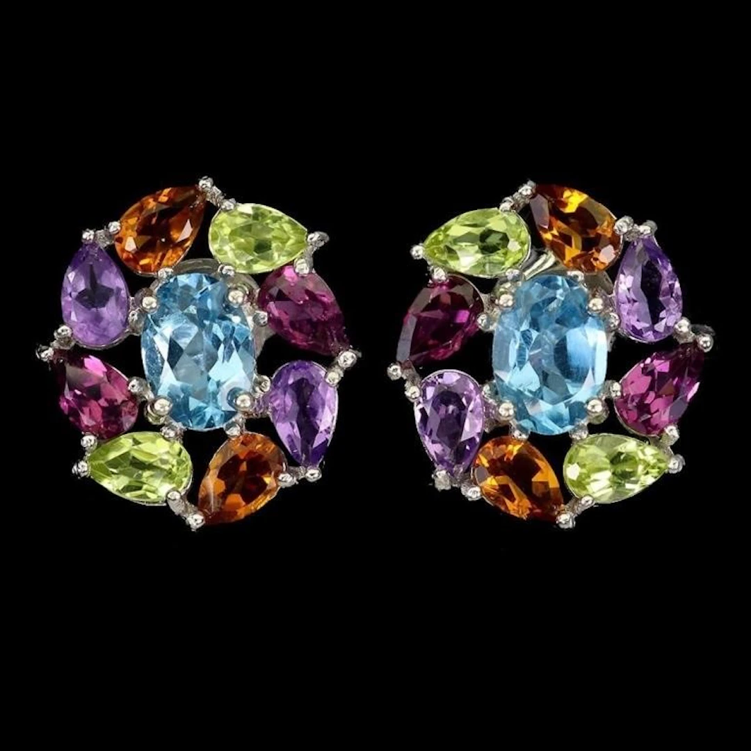 Natural Blue Topaz Citrine Peridot Earrings