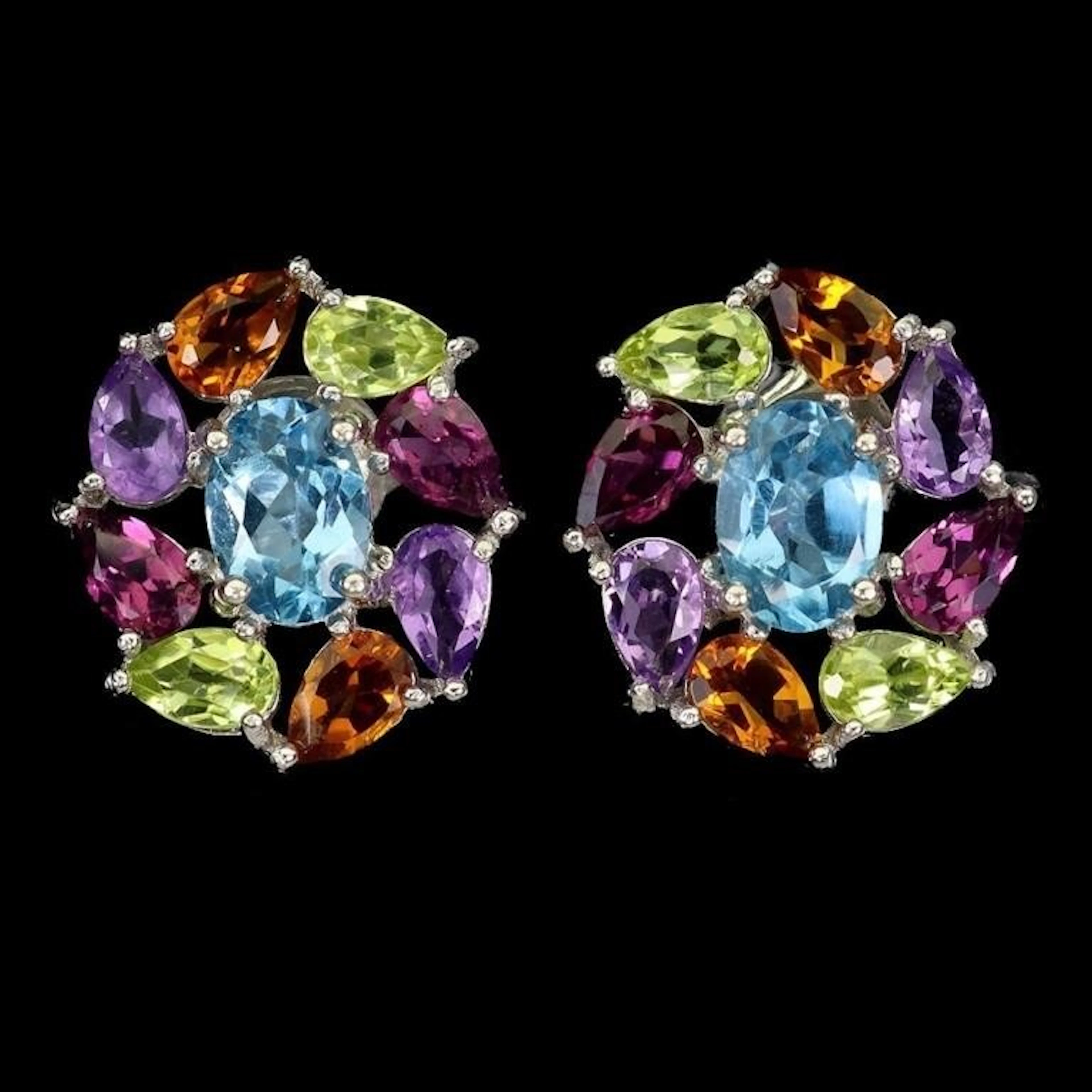 Natural Blue Topaz Citrine Peridot Earrings