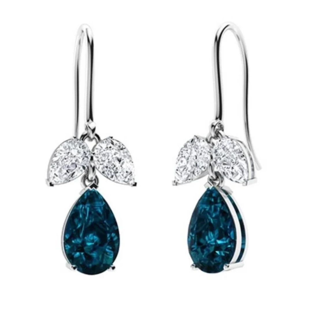 Gold Natural London Topaz Diamonds Drop EarRings