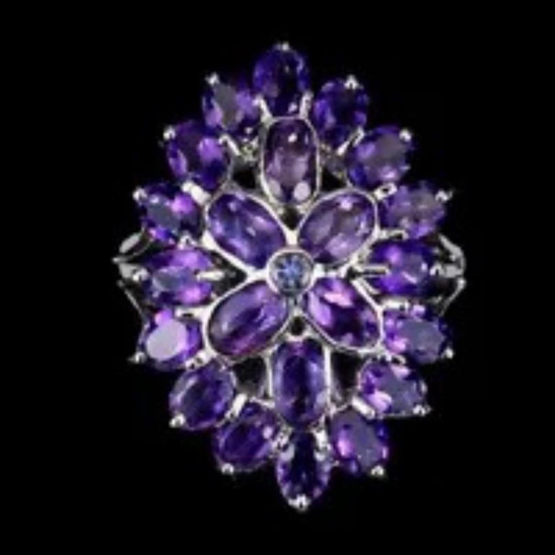 Natural Unheated Amethyst & Tanzanite Ring