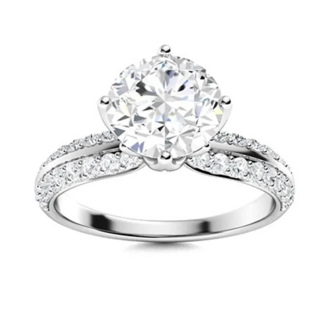 Gold & Brilliant White Diamond 3 Cts Ring - E/VVS