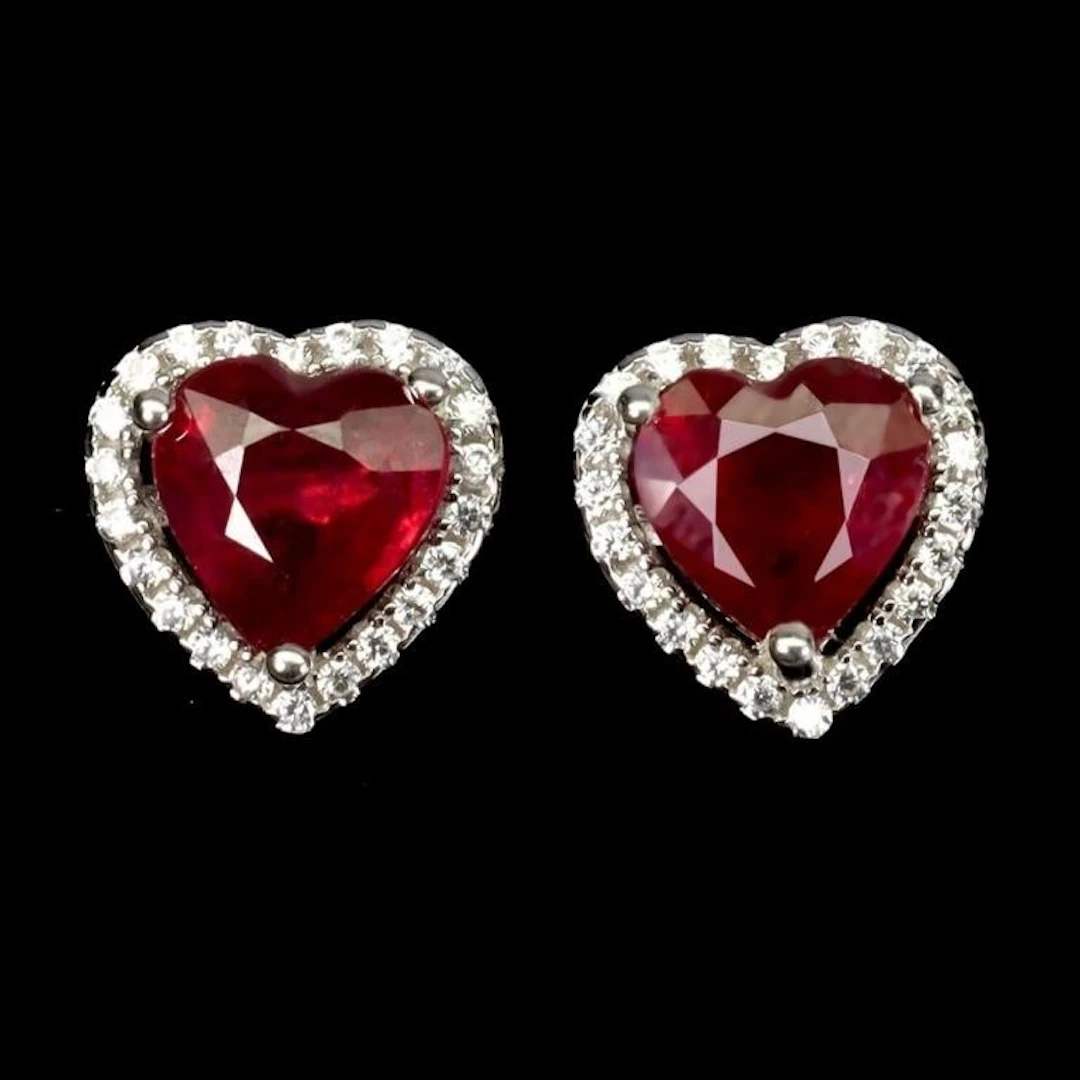 Natural Pigeon Blood Red Heart Ruby Earrings